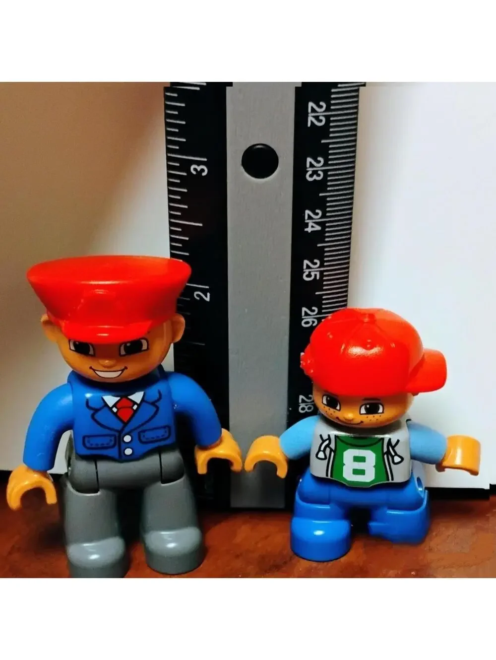 Lego Duplo Lot of 2 Figures  Male Adult Red Hat Blue Jacket Boy #8 Baseball Kid